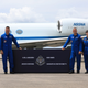 Crew members for NASA’s SpaceX Crew-4 mission to the International Space Station arrive at the Launch and Landing Facility at Kennedy Space Center in Florida on April 18, 2022.